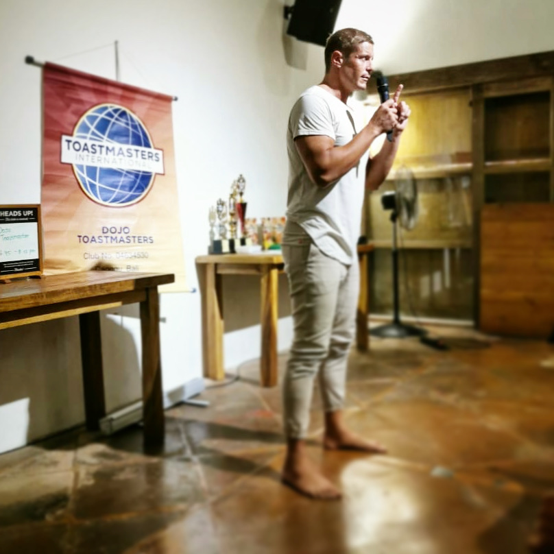 Toastmasters member speaking at a club meeting